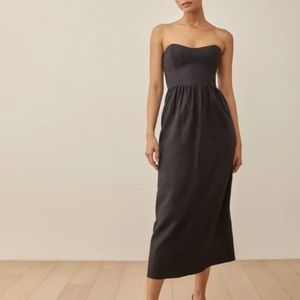 Reformation Fettuccine Linen Dress in Black